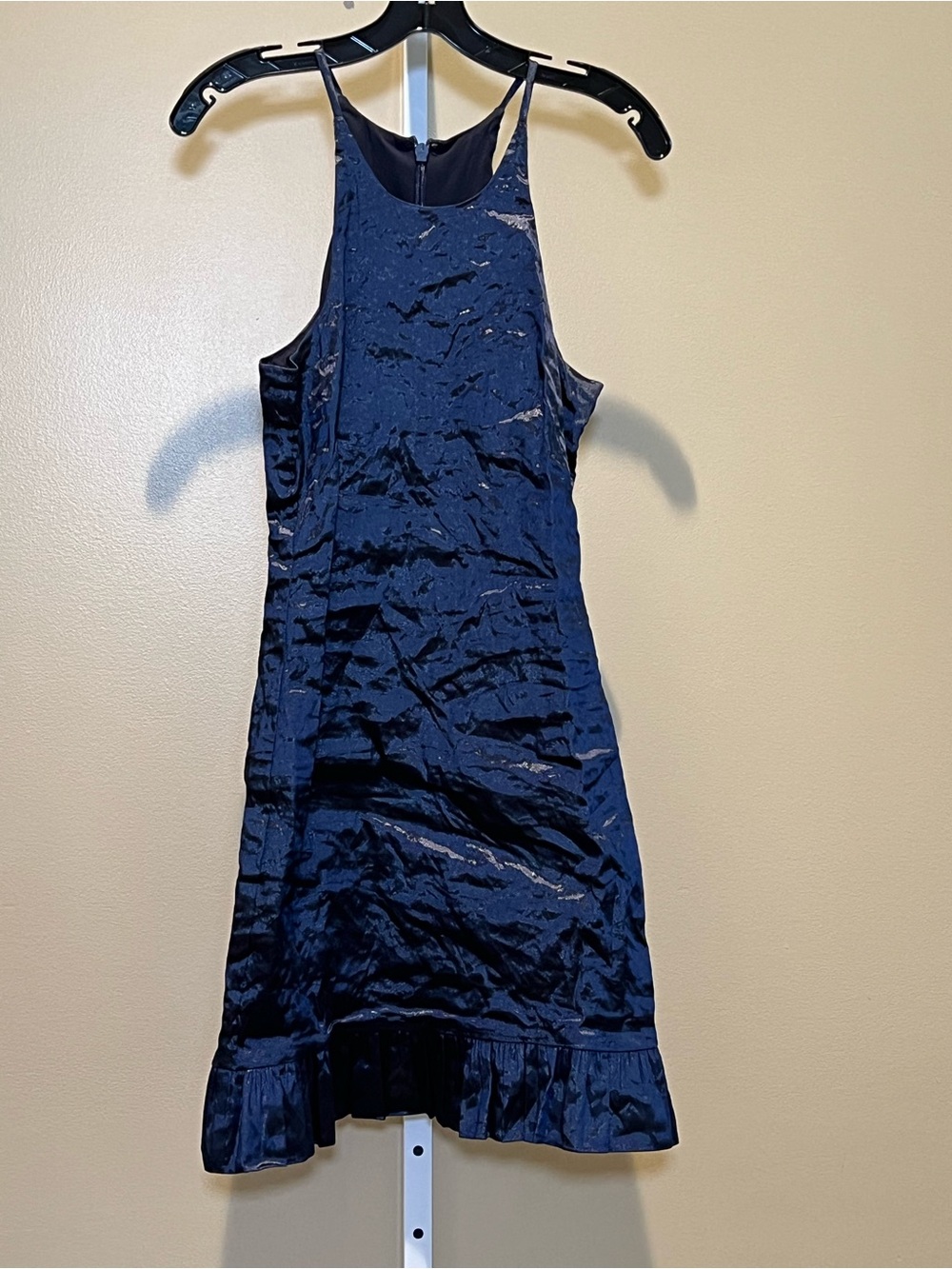 Nicole Miller Runway Navy Blue Midi Dress with Ruffle Hem